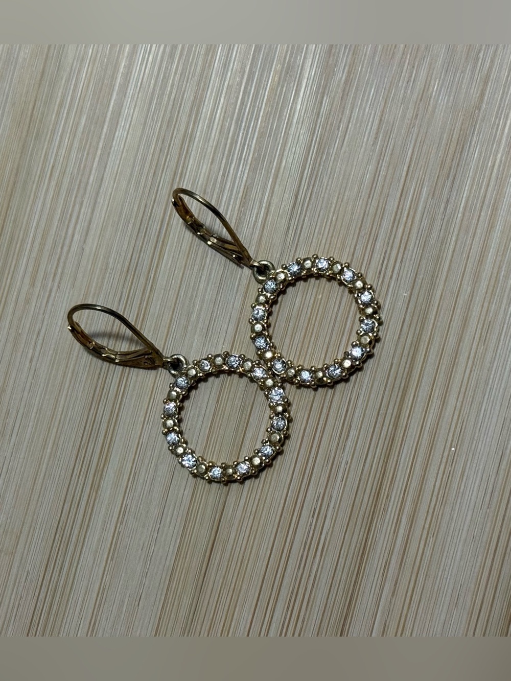 Gold Tone Circle Crystal Drop Earrings